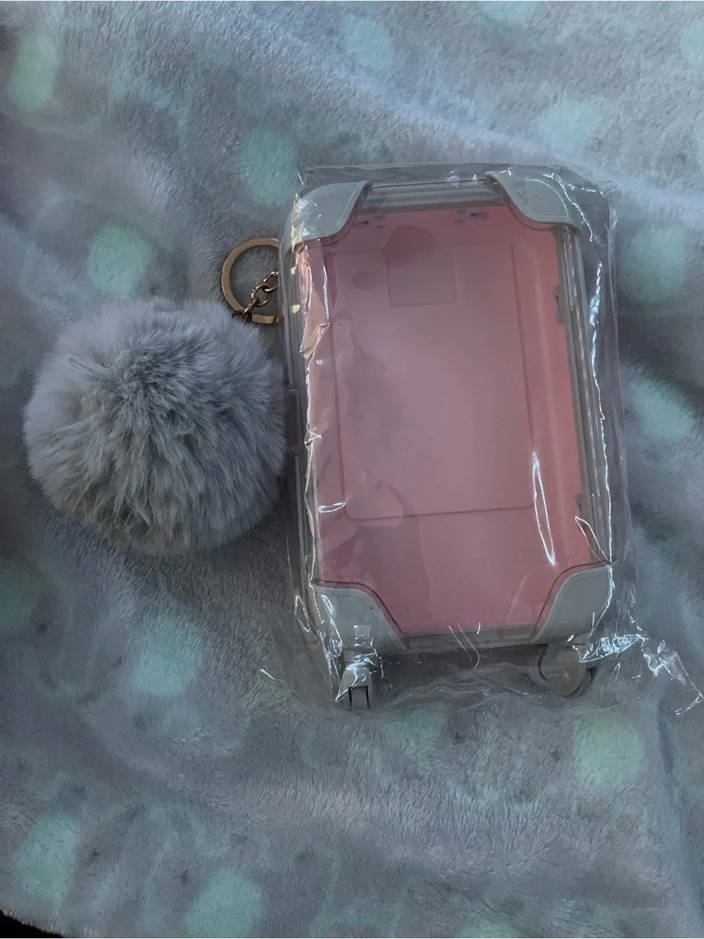 Pink Mini Suitcase Pill Organizer with Gray Trim